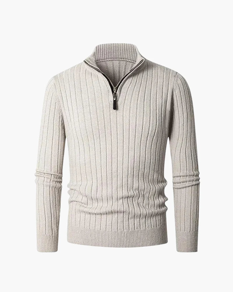 Zane Men's Half-Zip Sweater | Wide Rib Knit, Stand Collar 1