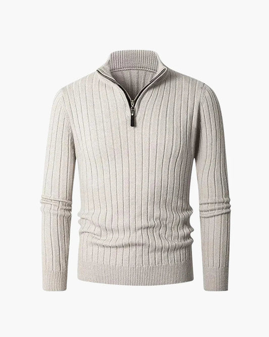 Zane Men's Half-Zip Sweater | Wide Rib Knit, Stand Collar 1