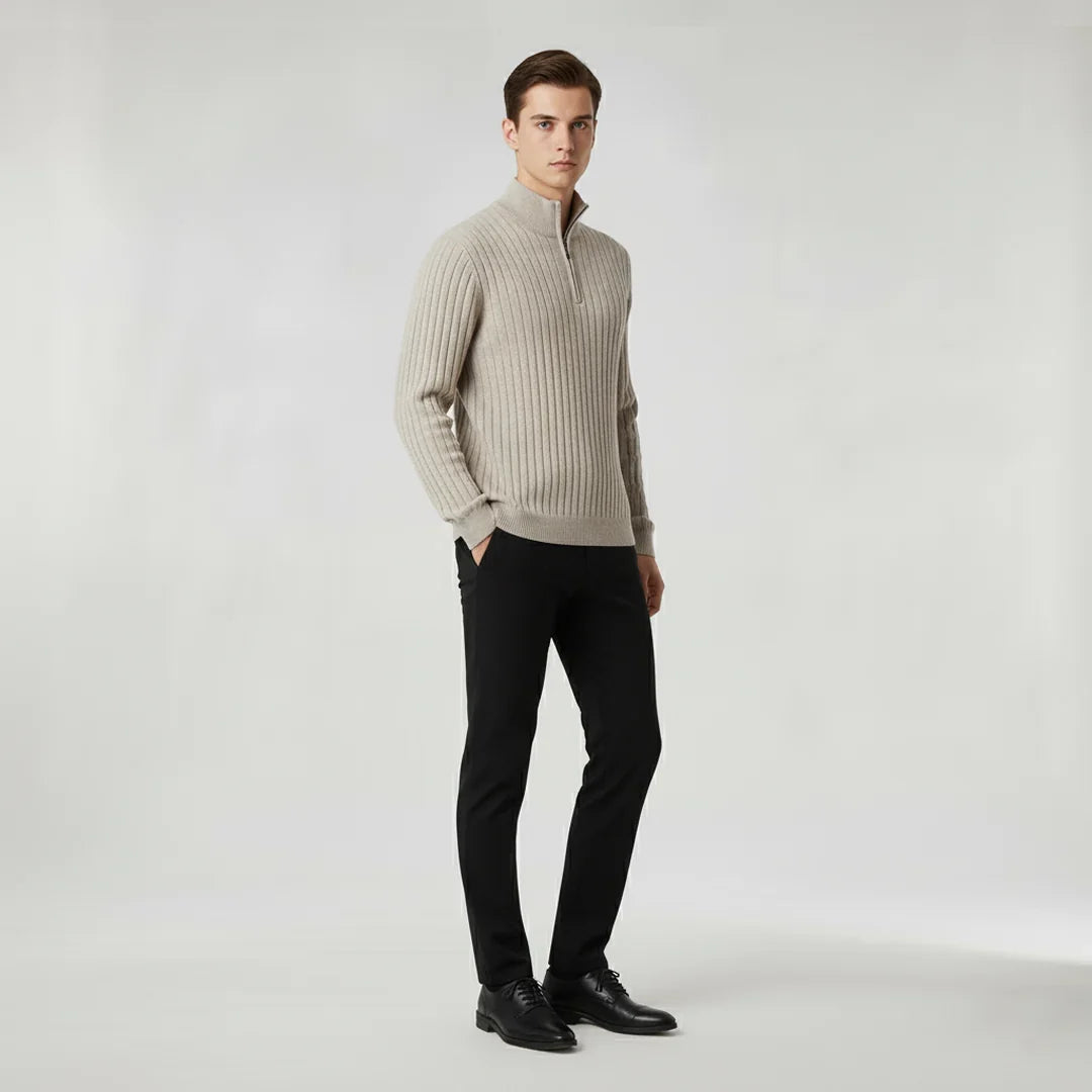 Zane Men's Half-Zip Sweater | Wide Rib Knit, Stand Collar 2