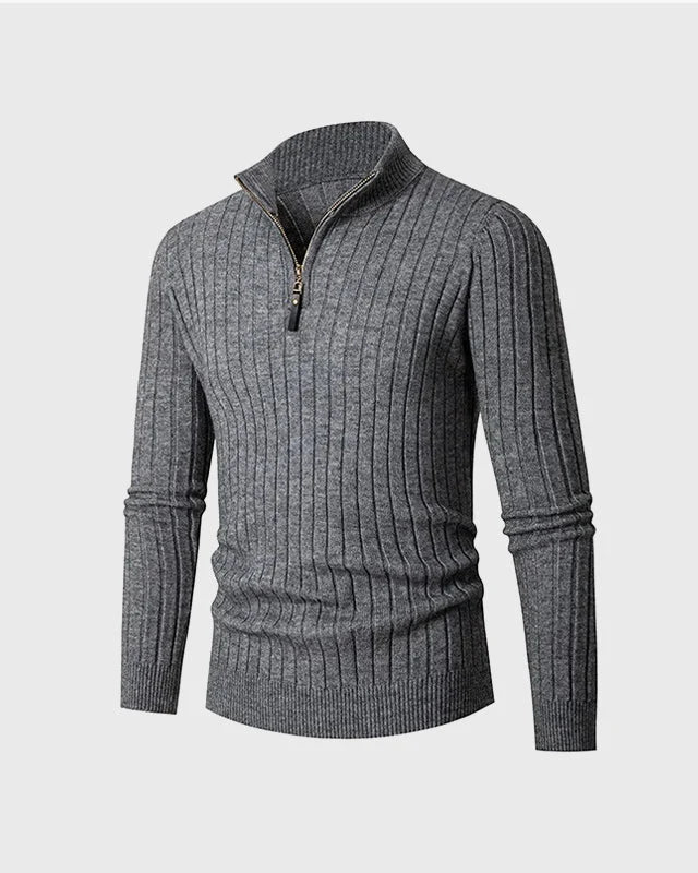 Zane Men's Half-Zip Sweater | Wide Rib Knit, Stand Collar 4