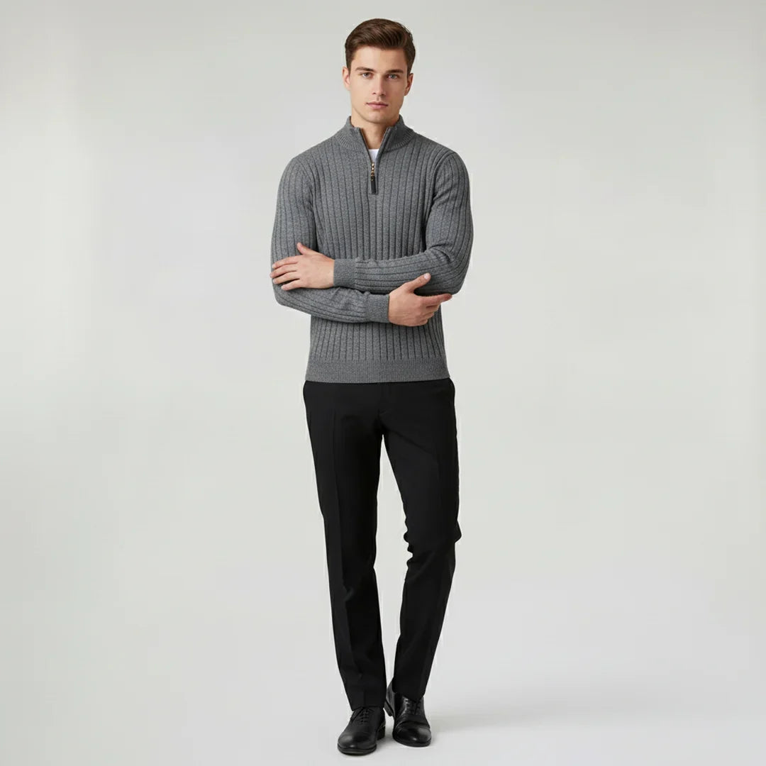 Zane Men's Half-Zip Sweater | Wide Rib Knit, Stand Collar 5