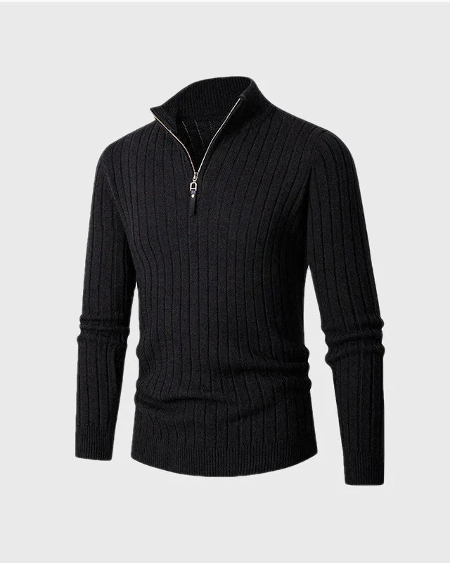 Zane Men's Half-Zip Sweater | Wide Rib Knit, Stand Collar 6