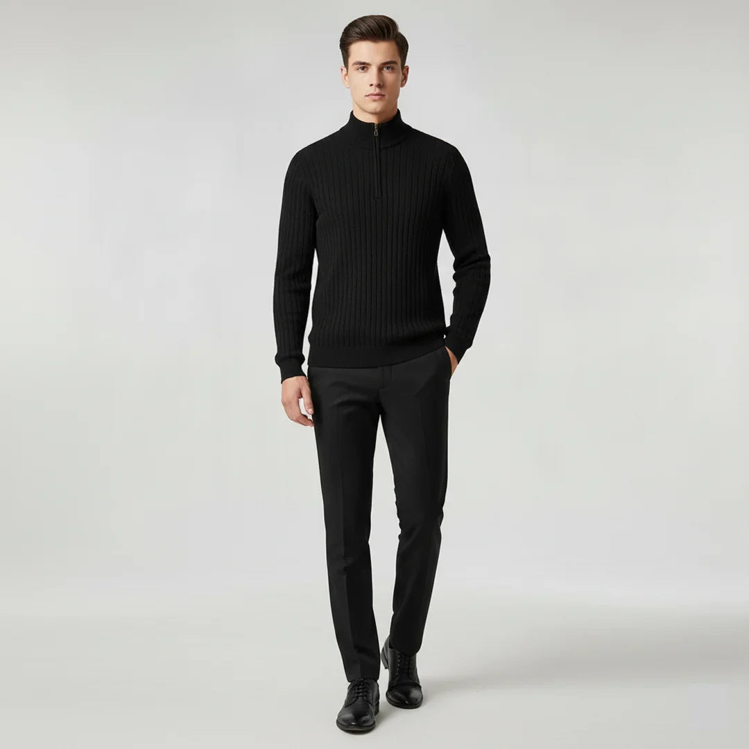 Zane Men's Half-Zip Sweater | Wide Rib Knit, Stand Collar 7