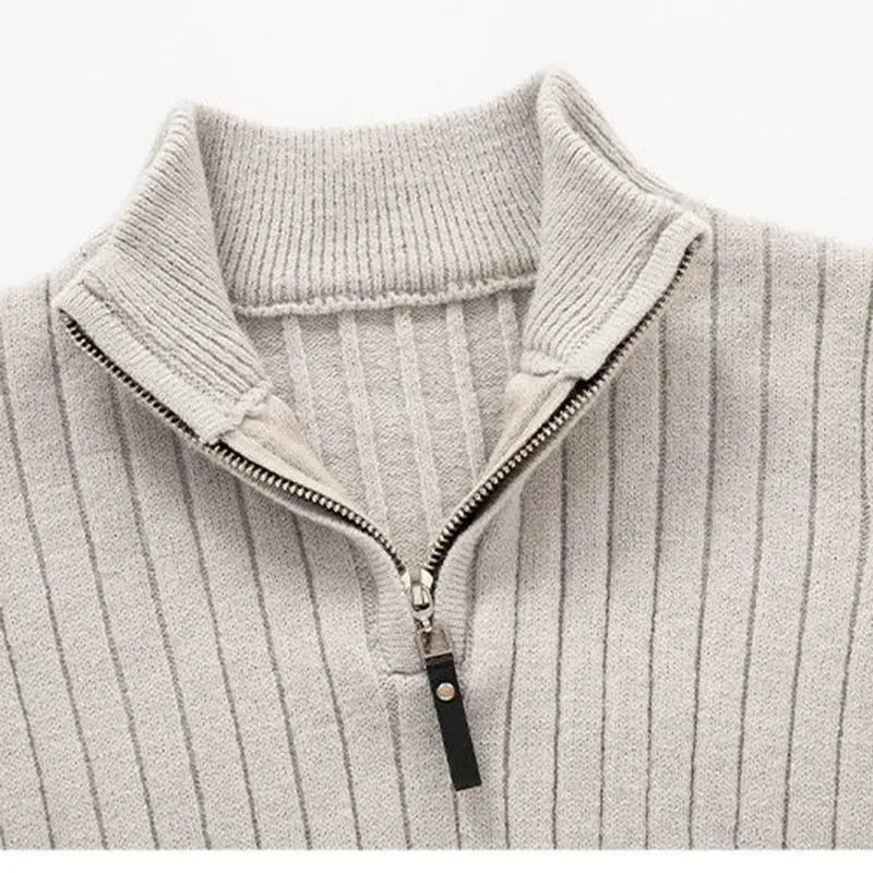 Zane Men's Half-Zip Sweater | Wide Rib Knit, Stand Collar 8