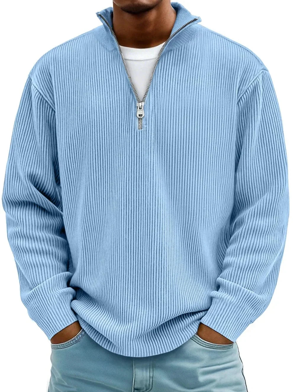 Zane Men's Half Zip Sweater | Ribbed Cotton, Relaxed Fit 0