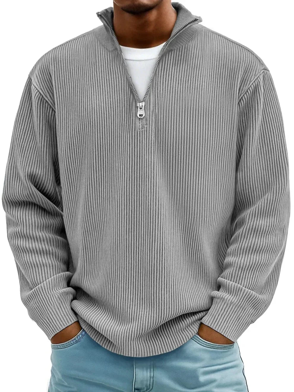 Zane Men's Half Zip Sweater | Ribbed Cotton, Relaxed Fit 1