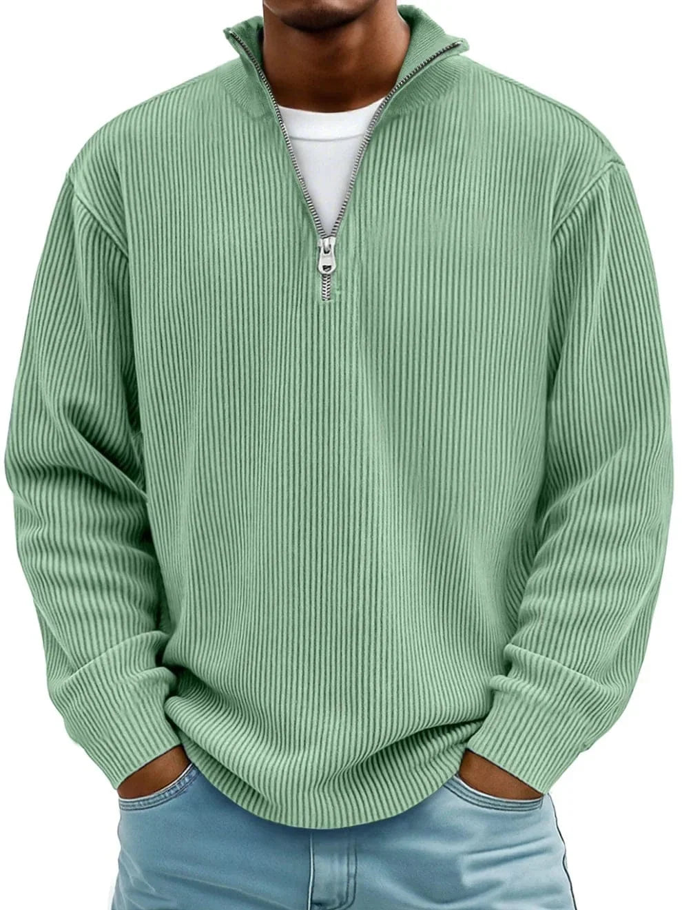 Zane Men's Half Zip Sweater | Ribbed Cotton, Relaxed Fit 2