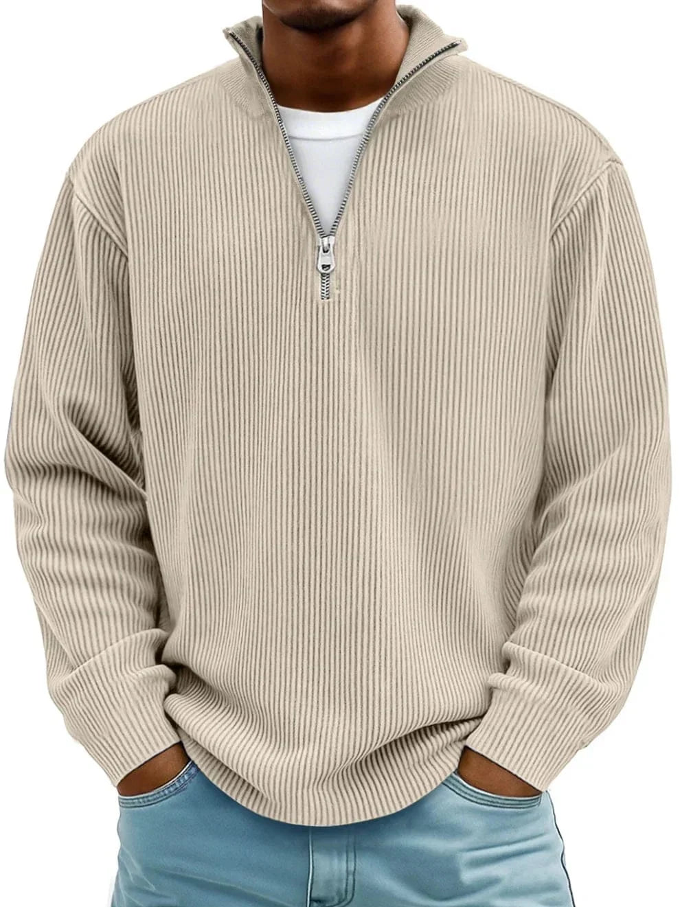 Zane Men's Half Zip Sweater | Ribbed Cotton, Relaxed Fit 3