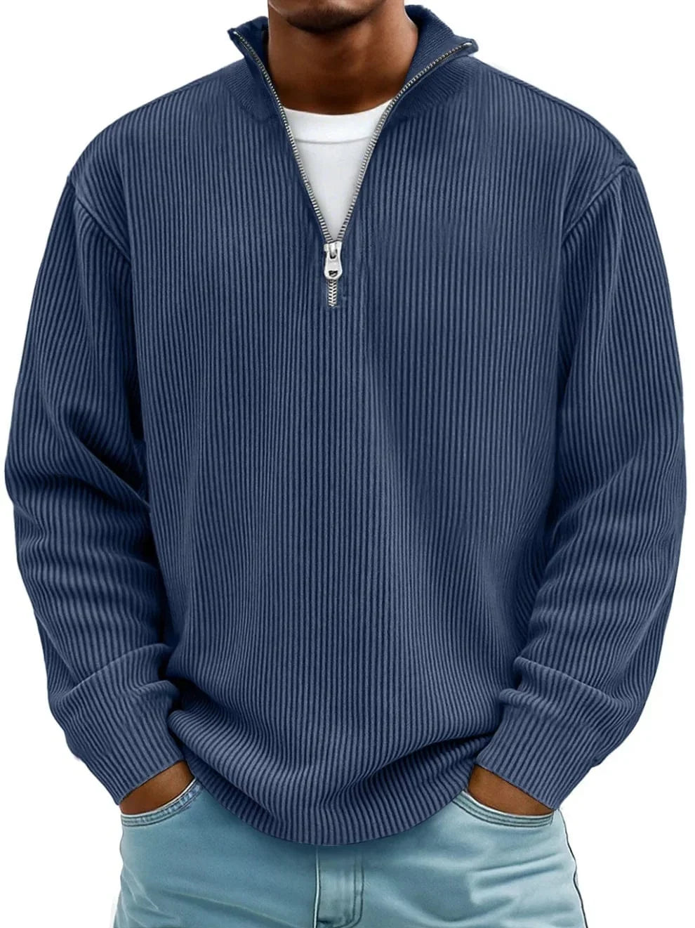 Zane Men's Half Zip Sweater | Ribbed Cotton, Relaxed Fit 4