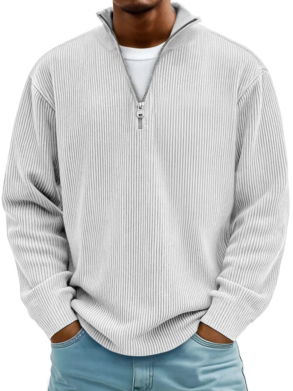 Zane Men's Half Zip Sweater | Ribbed Cotton, Relaxed Fit 5