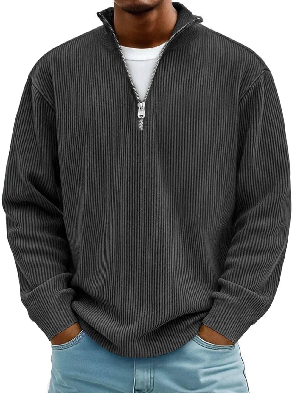 Zane Men's Half Zip Sweater | Ribbed Cotton, Relaxed Fit 6