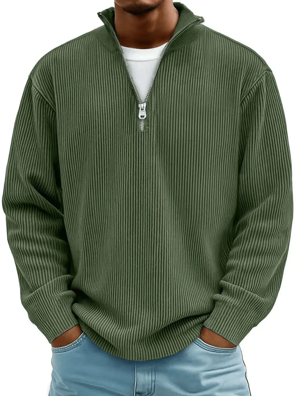 Zane Men's Half Zip Sweater | Ribbed Cotton, Relaxed Fit 7