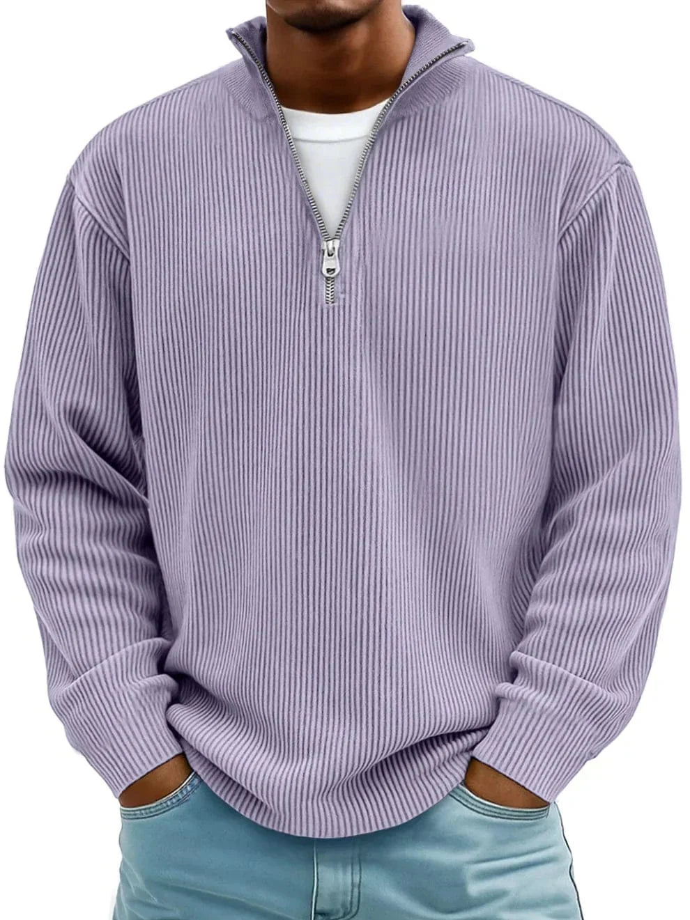 Zane Men's Half Zip Sweater | Ribbed Cotton, Relaxed Fit 8