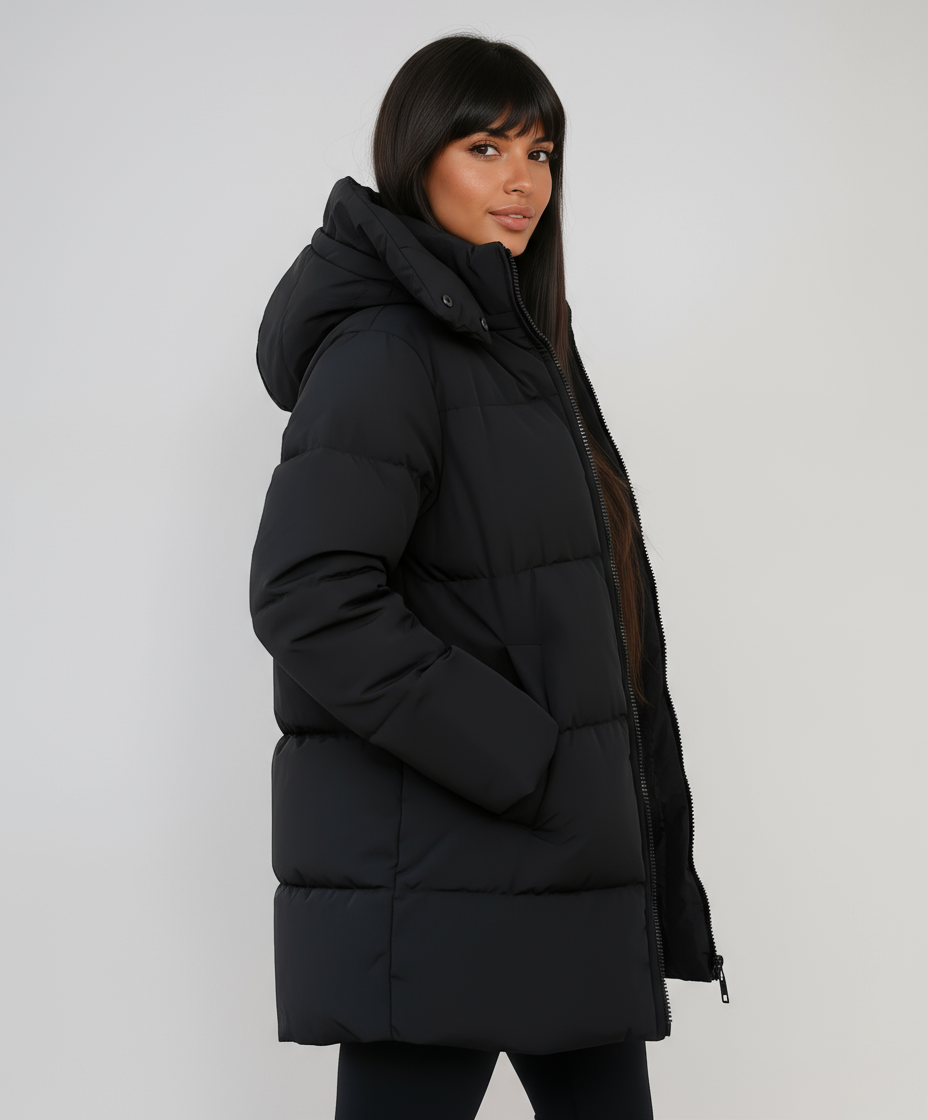 Zara Long Women's Jacket | Quilted Comfort, Adjustable Hood