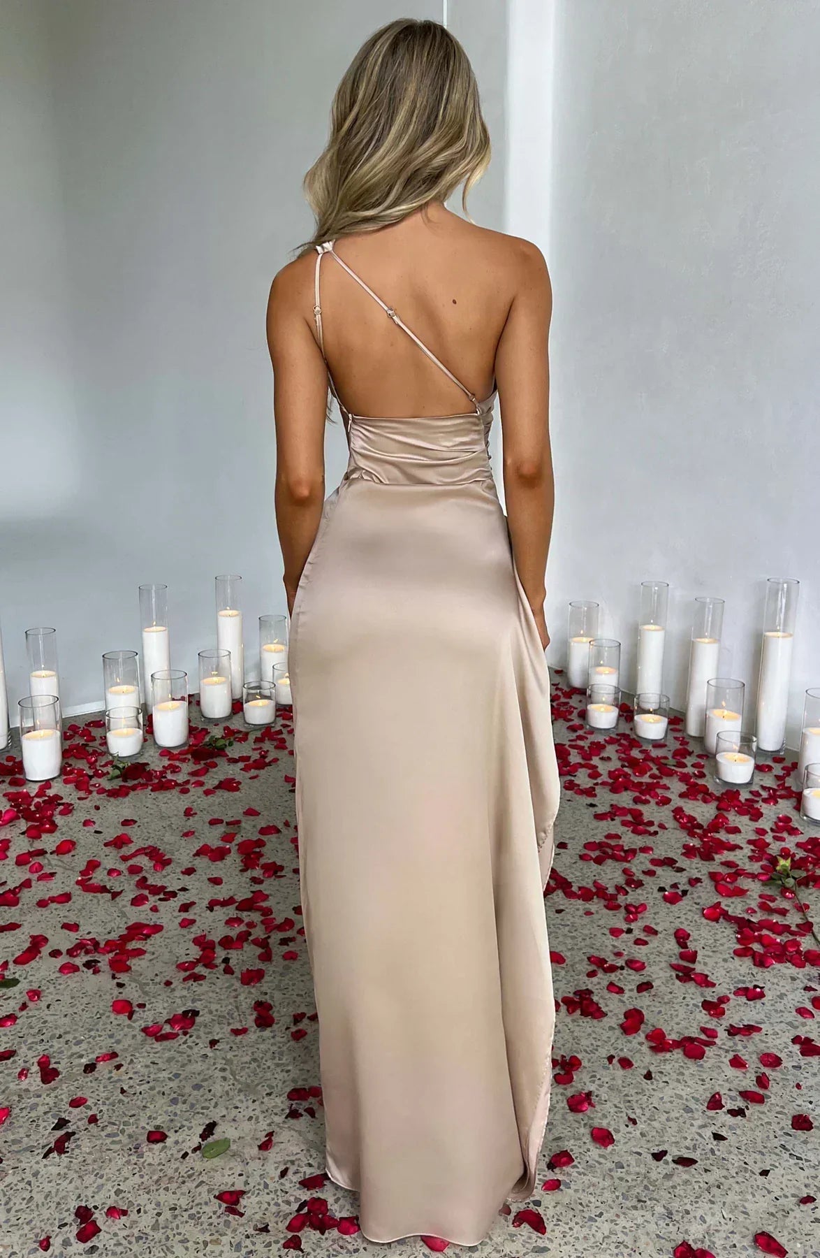 Luxe Satin One-Shoulder Split Dress