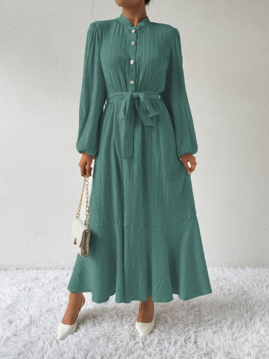 MAUREEN | Dress with Long Sleeves and Waist Accent