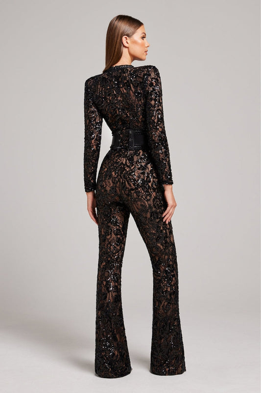 Bella | Long Sleeve Jumpsuit | Glamorous Evenings | Luxurious Sequins and Lace