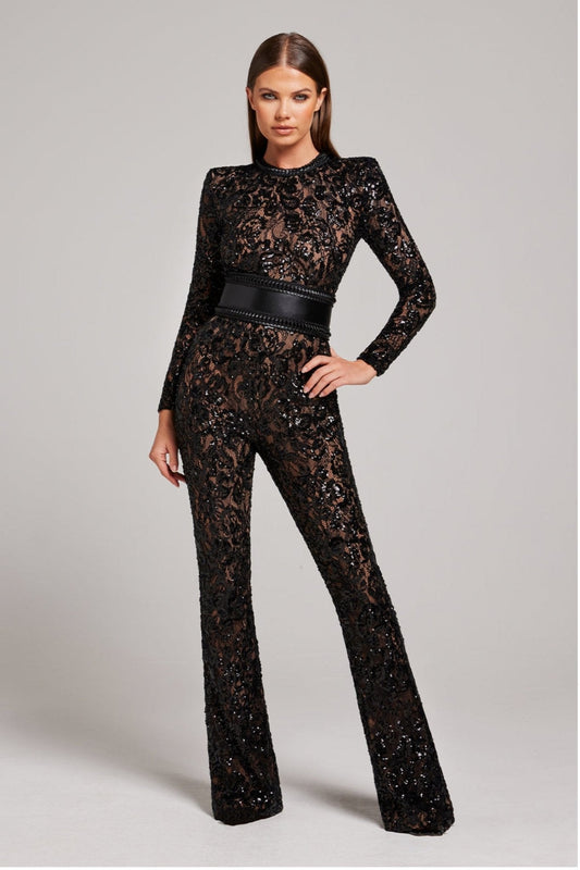 Bella | Long Sleeve Jumpsuit | Glamorous Evenings | Luxury Sequins and Lace