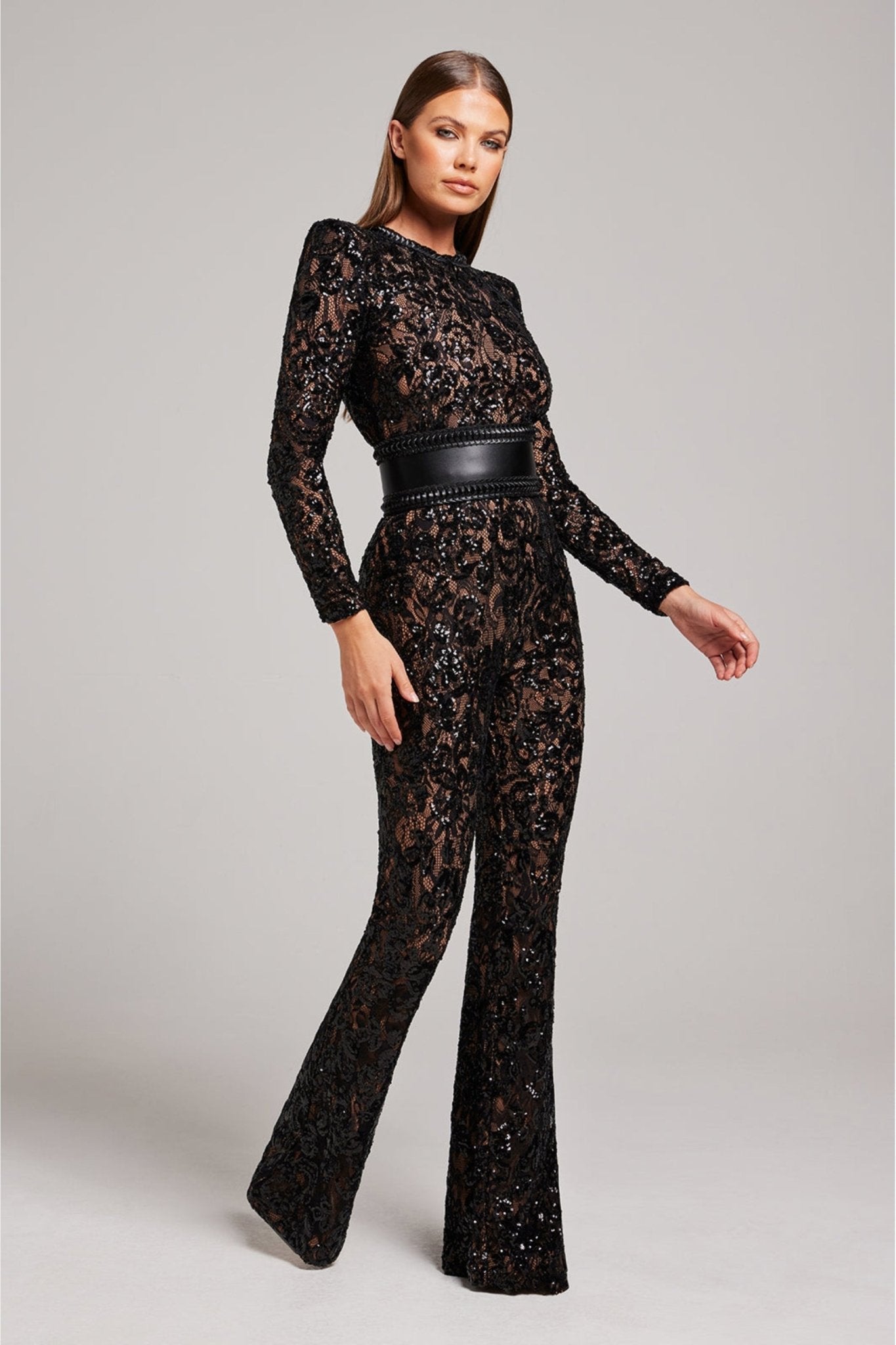 Bella | Long Sleeve Jumpsuit | Glamorous Evenings | Luxury Sequins and Lace