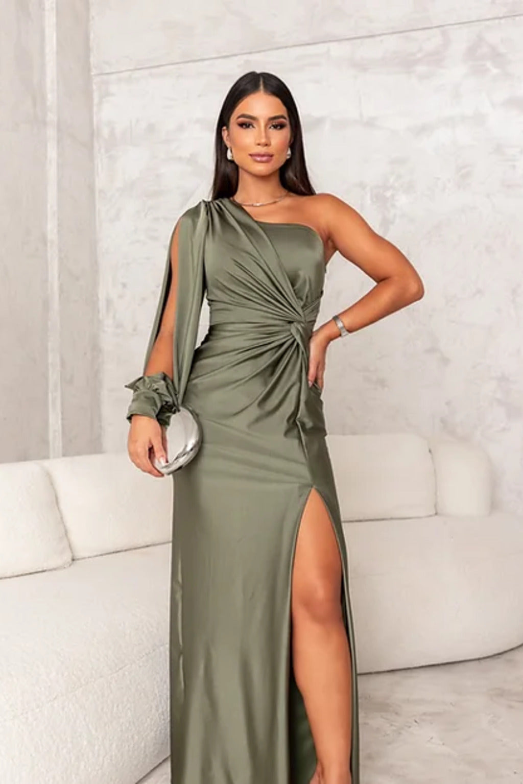 DALINA | One-Shoulder Wedding Guest Maxi Dress with Split