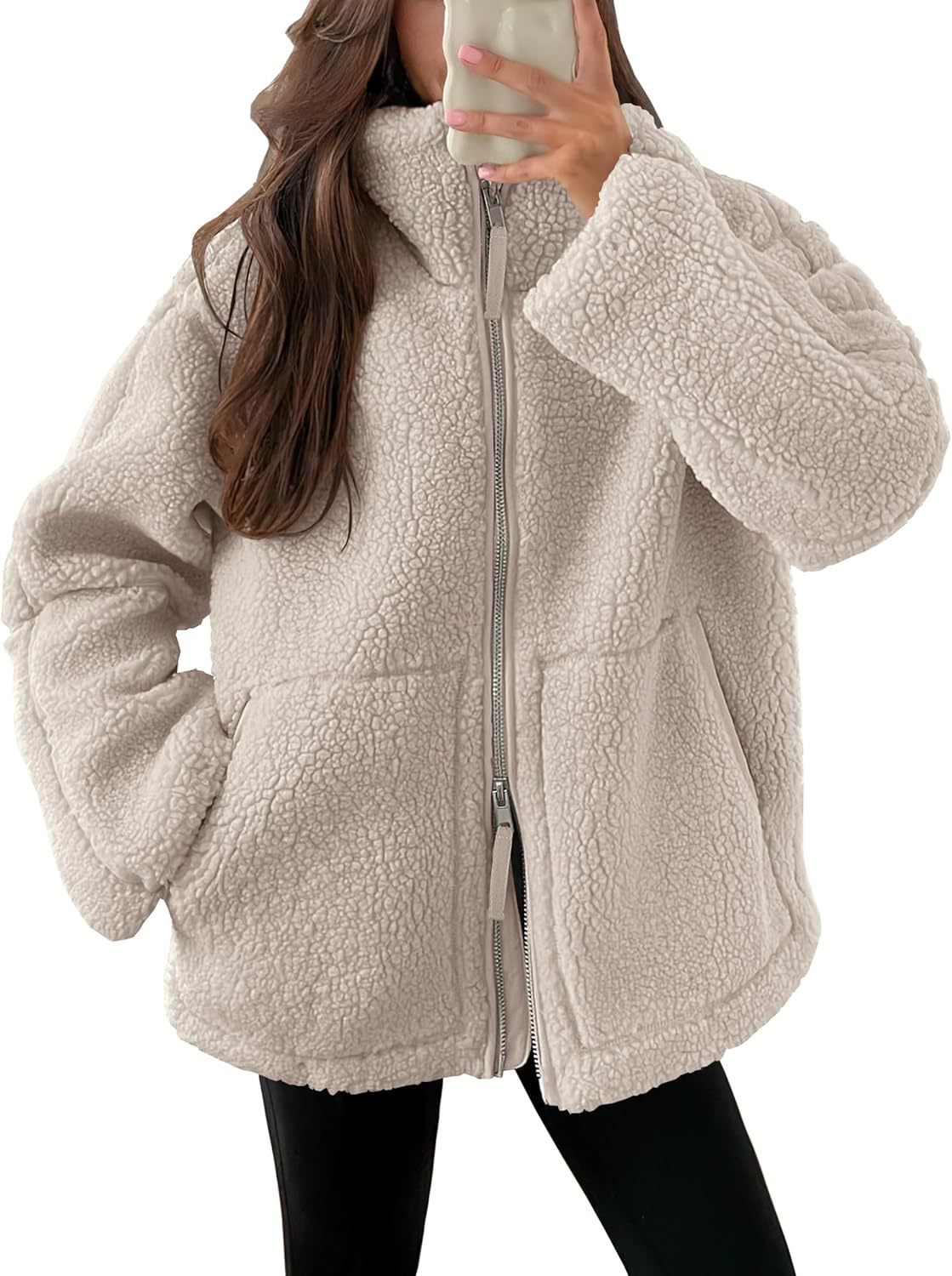 Oversized women's fleece jacket | Warm and soft winter coat made of wool blend