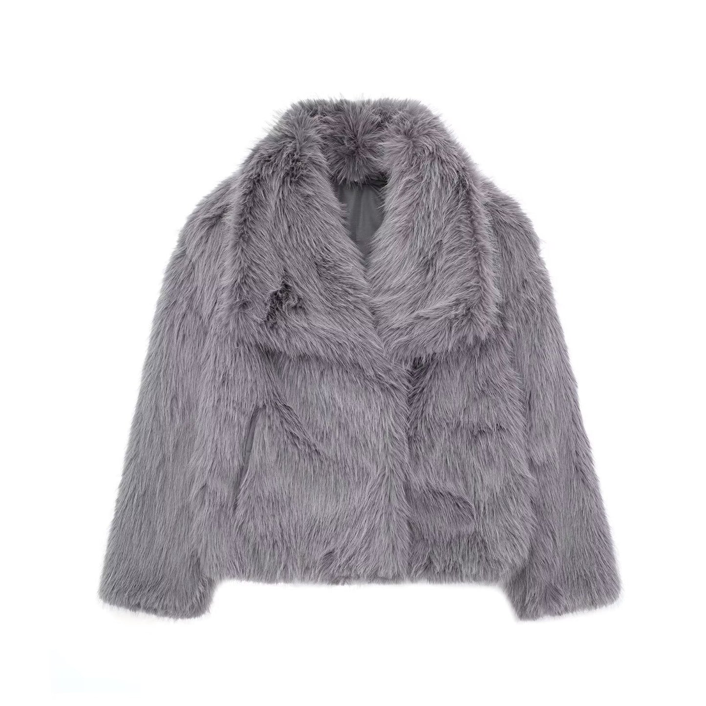 Luxurious plush women's winter coat with turn-down collar | Trendy short model