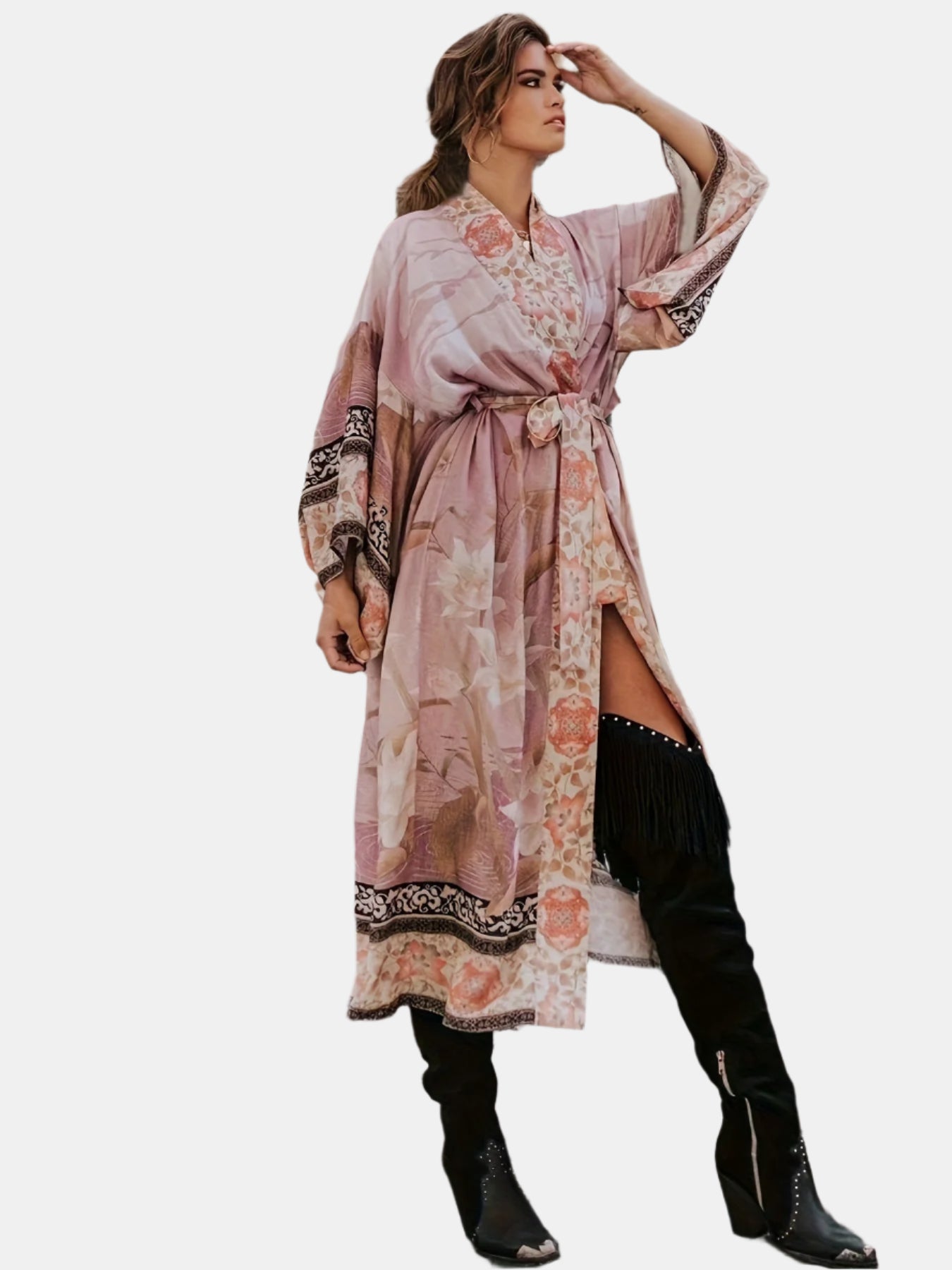 Yumea | Long Kimono with Floral Print for Women