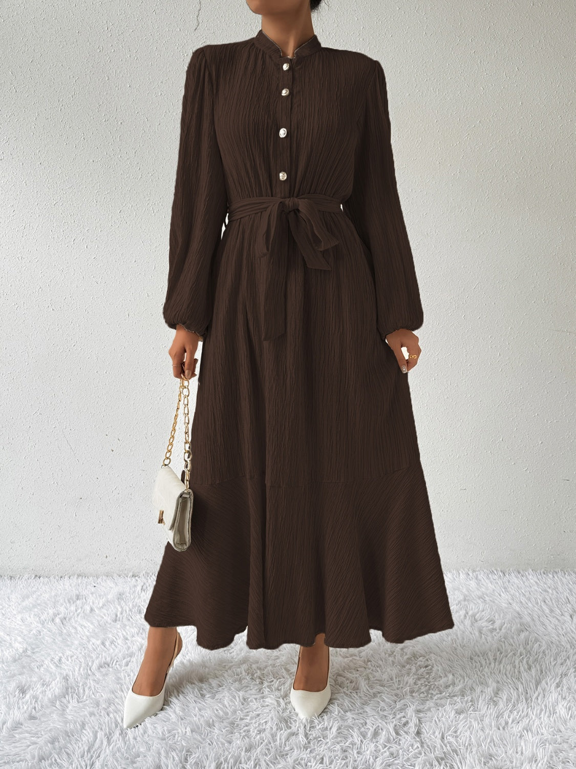 MAUREEN | Dress with Long Sleeves and Waist Accent