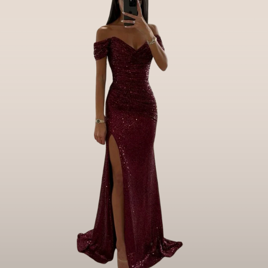 Solenya | Off-Shoulder Evening Dress with Sequins and Split
