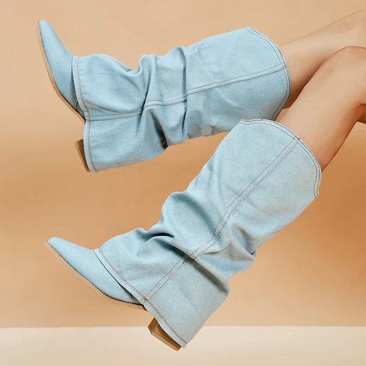 SORELLE | Denim Boots with Statement Flair