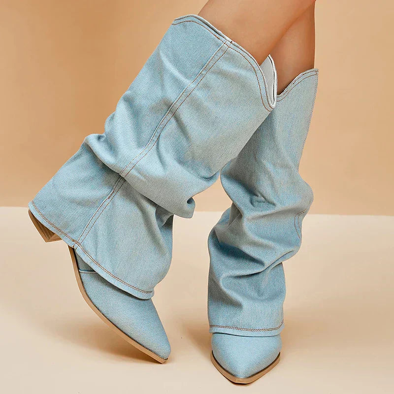 SORELLE | Denim Boots with Statement Flair