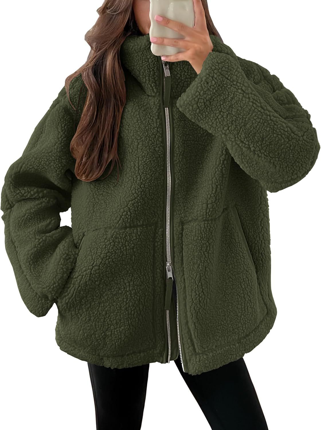 Oversized women's fleece jacket | Warm and soft winter coat made of wool blend
