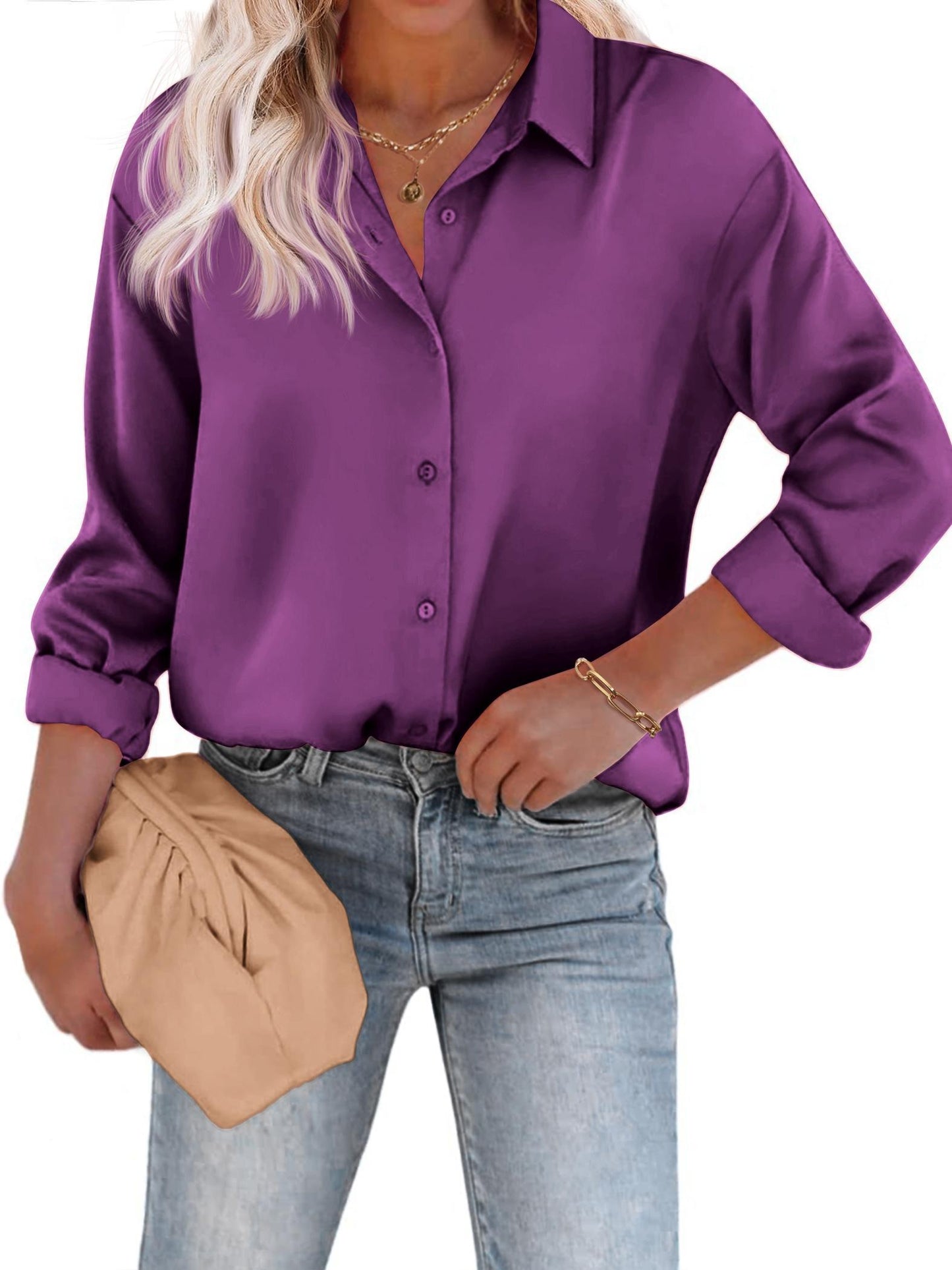 Esthere | Casual Satin Blouse with Button Closure and Long Sleeves
