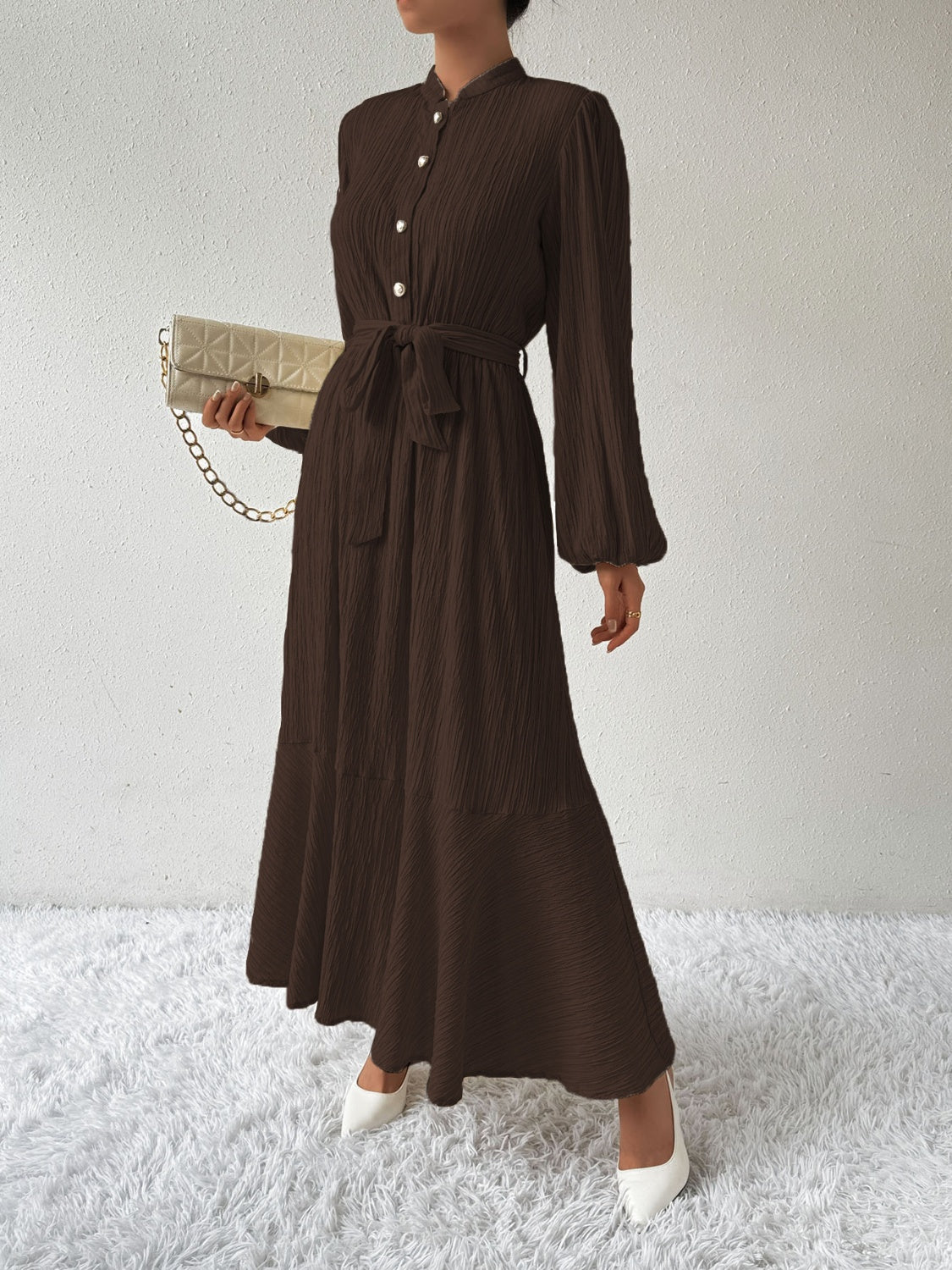 MAUREEN | Dress with Long Sleeves and Waist Accent
