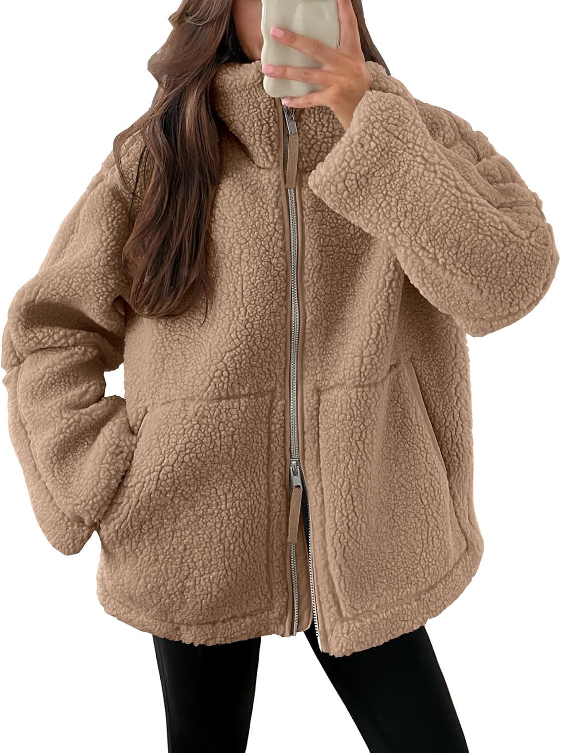 Oversized women's fleece jacket | Warm and soft winter coat made of wool blend