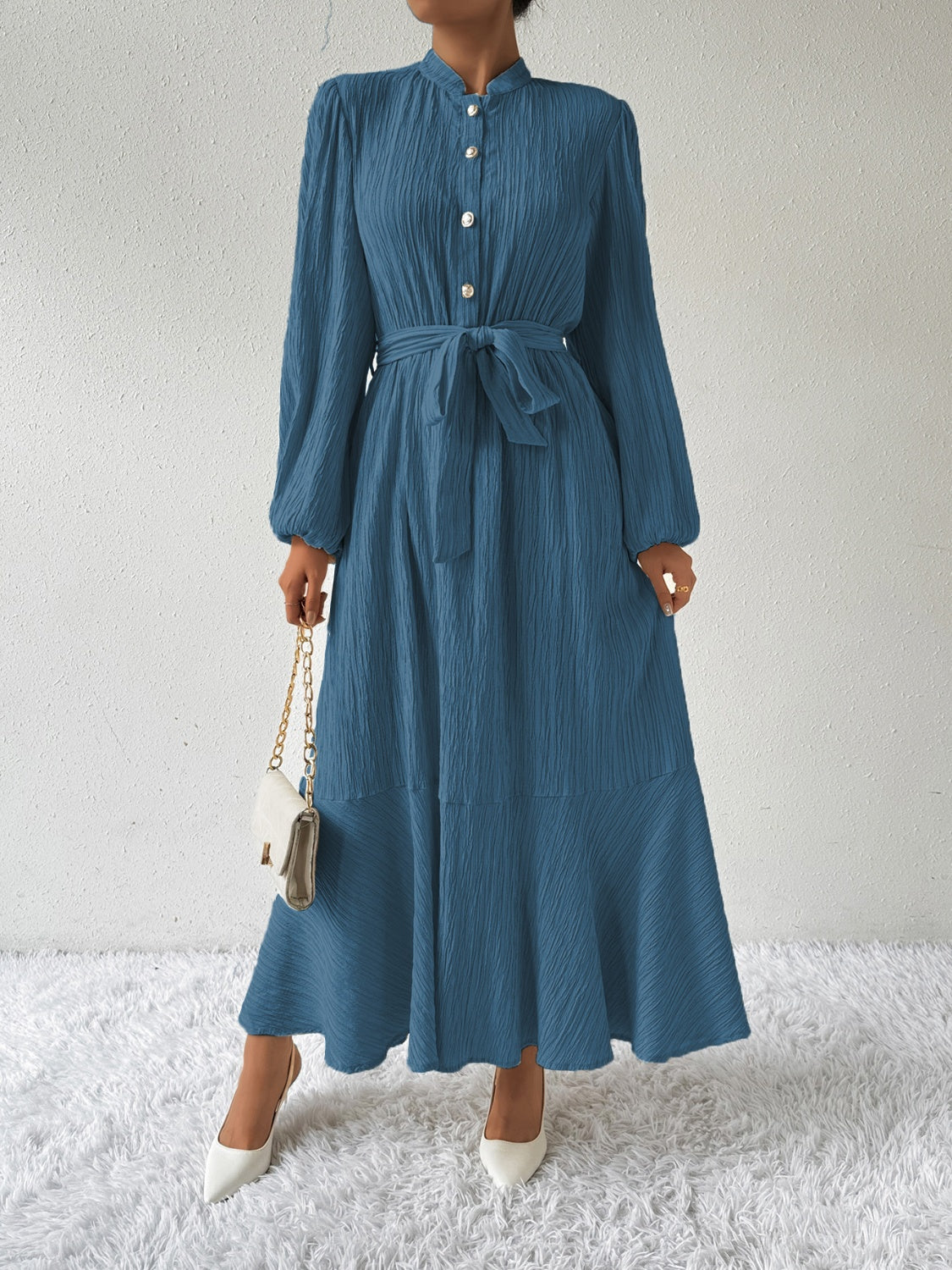 MAUREEN | Dress with Long Sleeves and Waist Accent