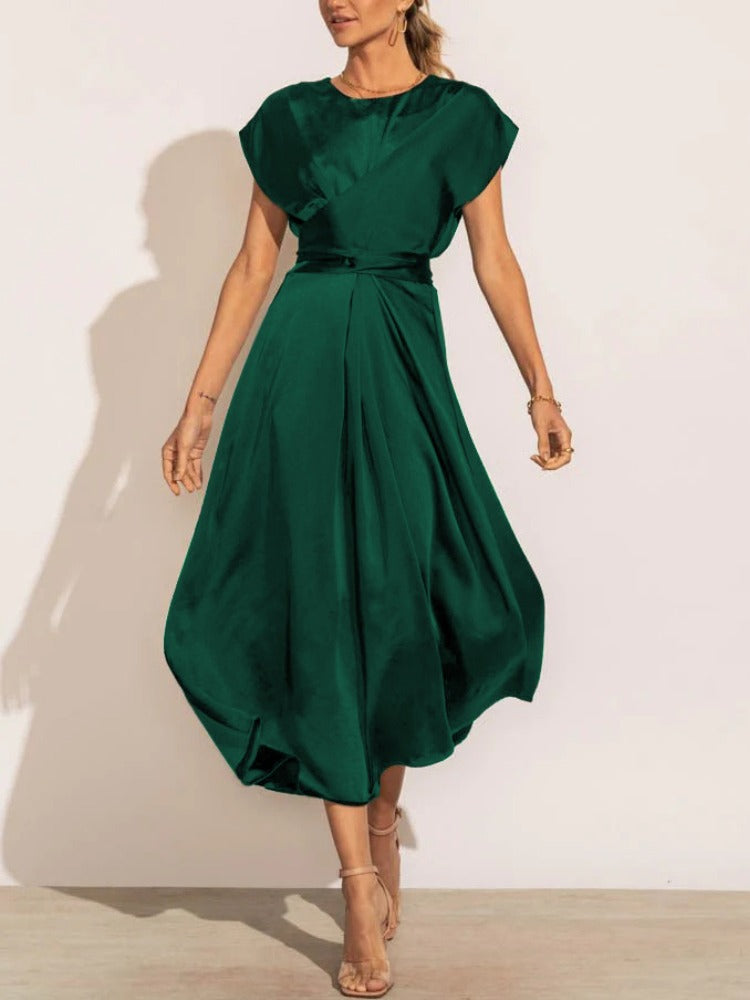 Elaria | Elegant Midi Evening Dress with Layered Sleeves