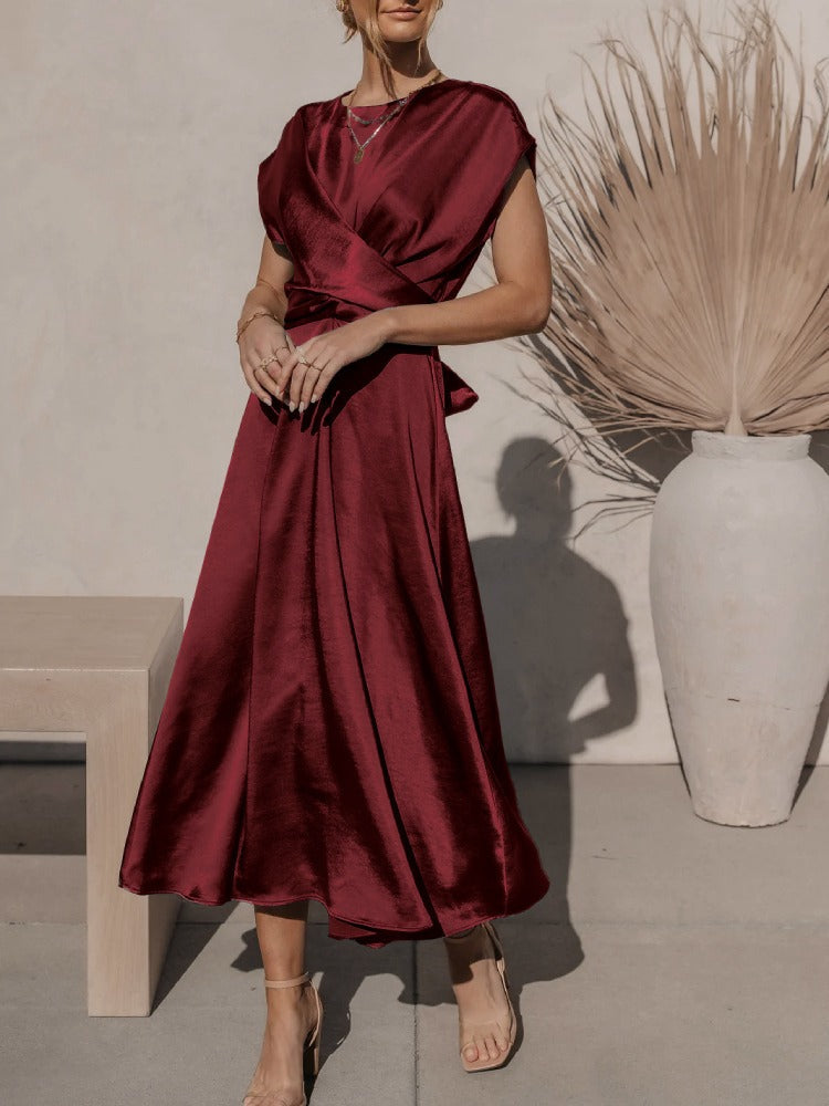 Elaria | Elegant Midi Evening Dress with Layered Sleeves
