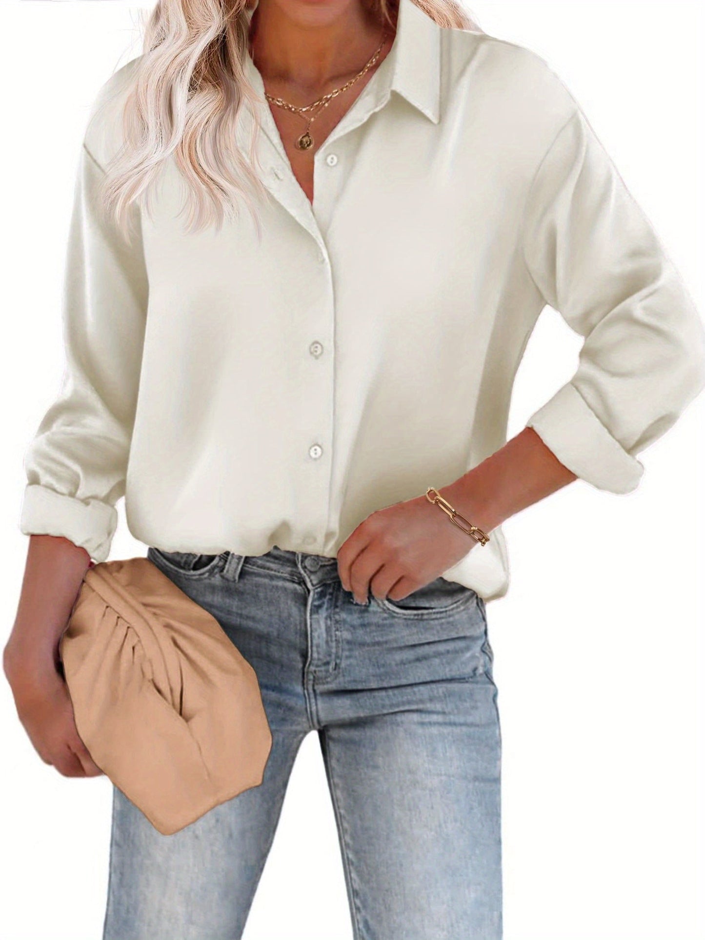 Esthere | Casual Satin Blouse with Button Closure and Long Sleeves