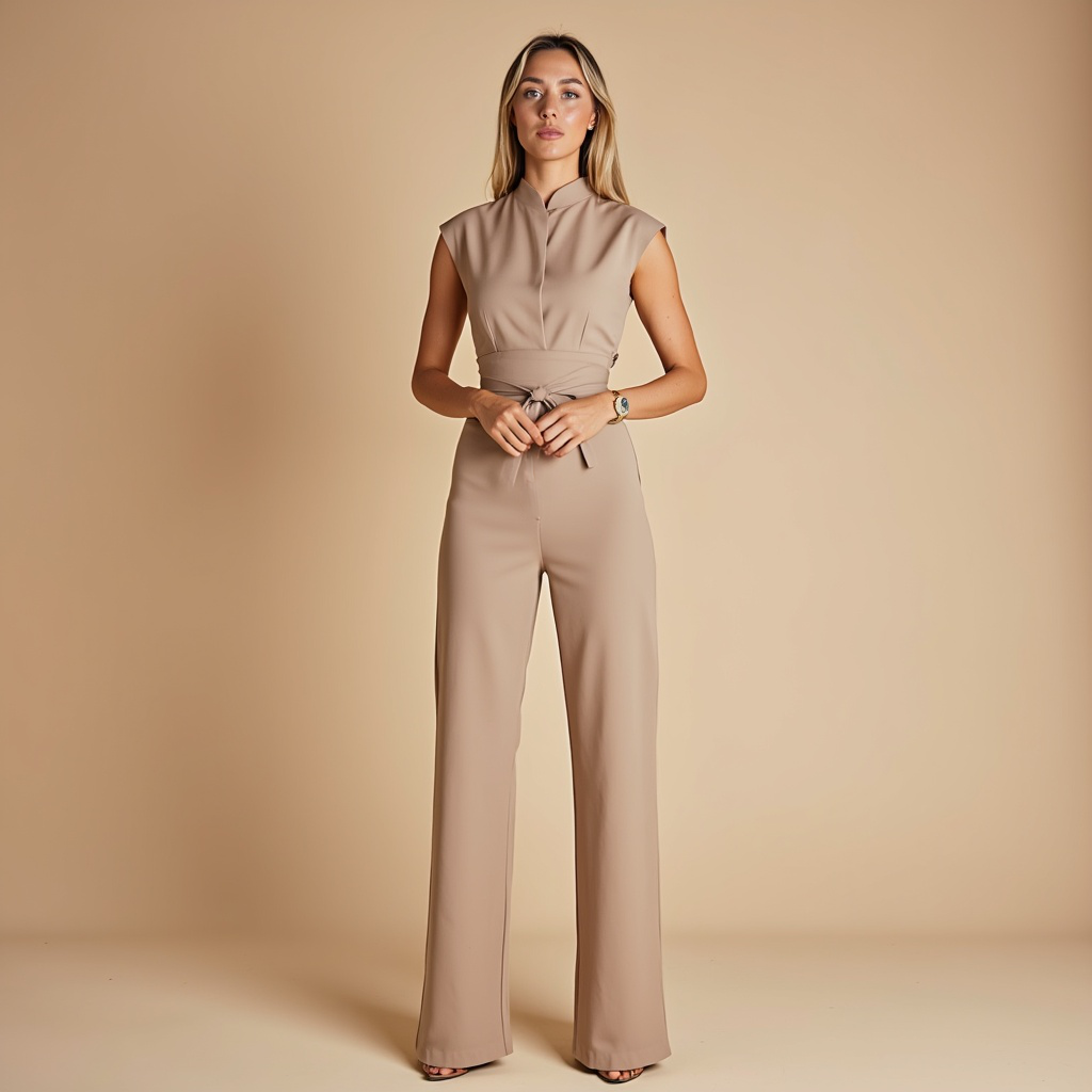OLIVIANA | Sleeveless Jumpsuit with High Collar and Belt