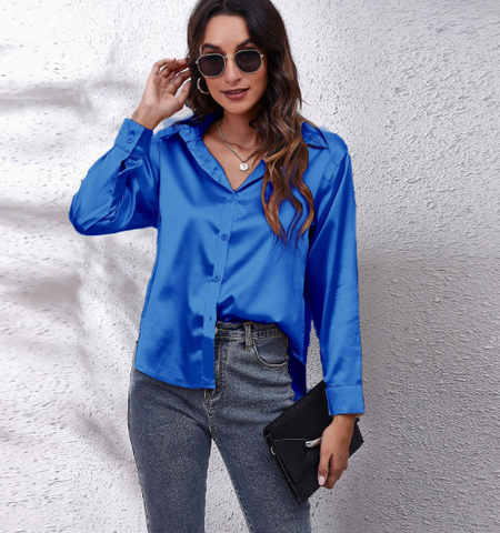 Esthere | Casual Satin Blouse with Button Closure and Long Sleeves