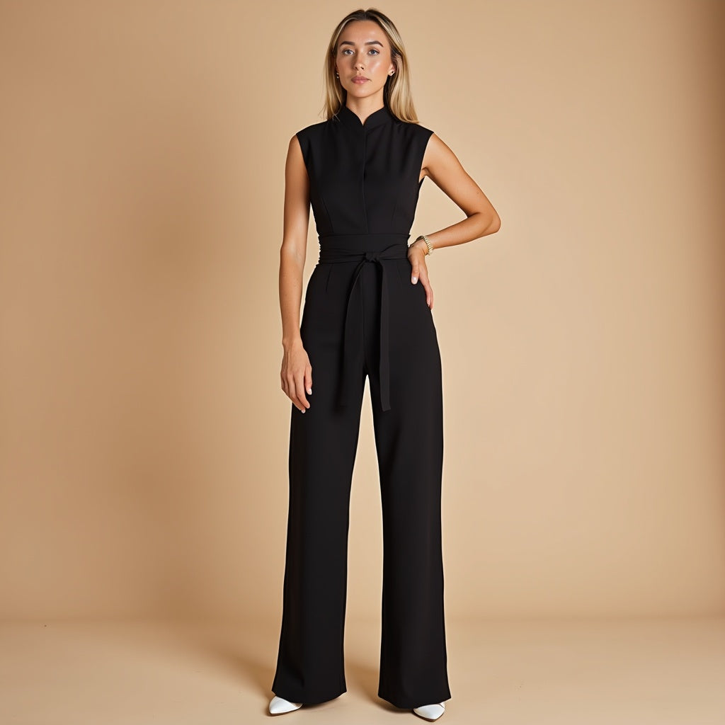 OLIVIANA | Sleeveless Jumpsuit with High Collar and Belt